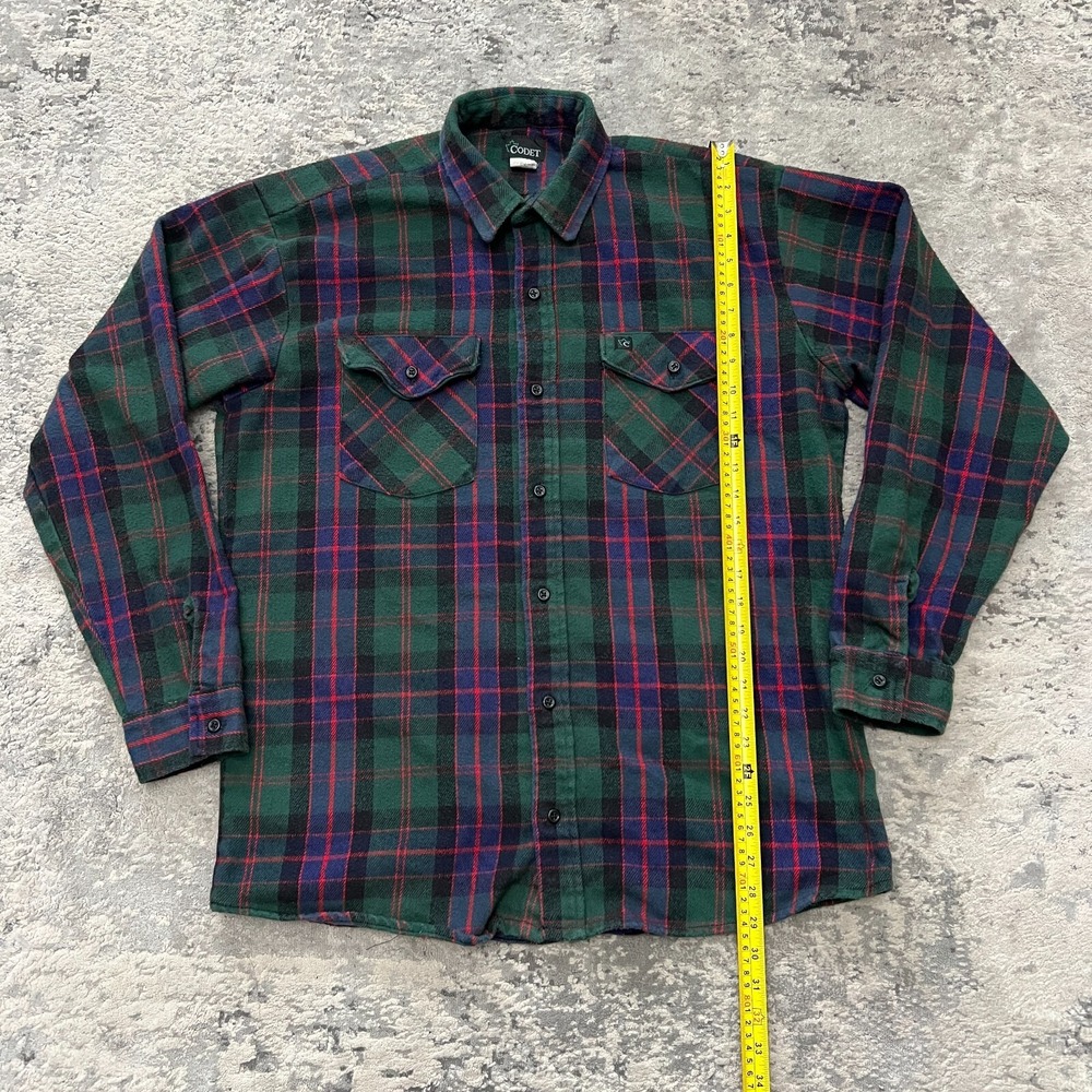 Codet Flannel Shirt Green Plaid Button Up Cotton Vintage Men's L Large USA